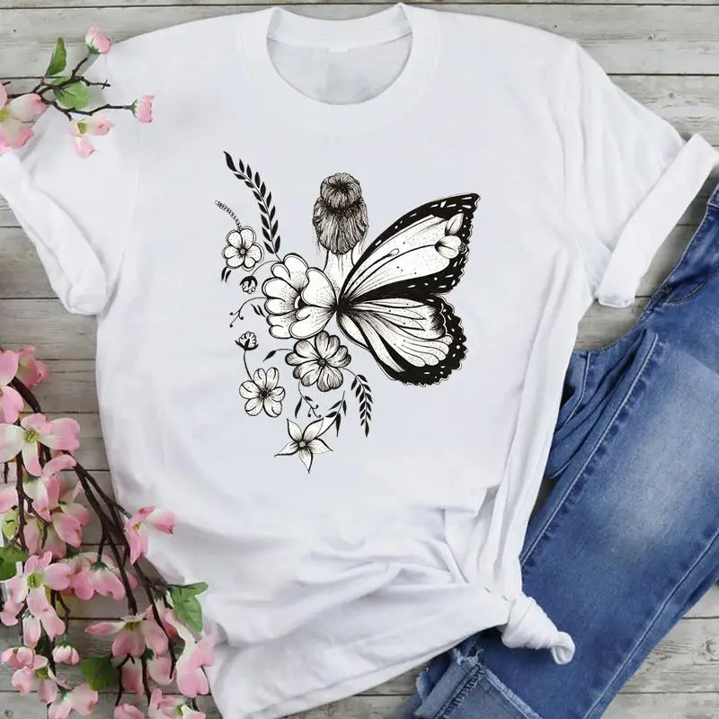

Women Graphic Vintage Watercolor Short Sleeve Cartoon Fashion Summer Female Clothes Print Short Sleeve Tops Tees Tshirt T-Shirt