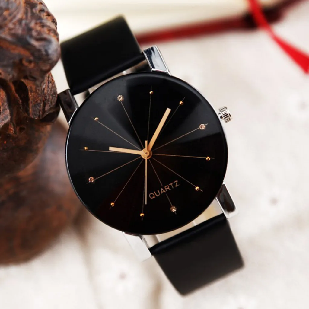 Фото Модные наручные часы для мужчин и женщин с кожаным ремешком аналоговые Кварцевые