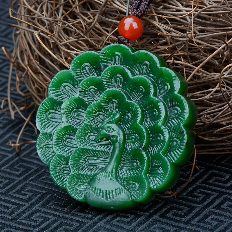 

NATURAL 7A GREEN JADE PENDANT HOLLOW HAND-CARVED PEACOCK JADE PENDANTS BRAND MEN WOMEN JADEITE JADE JEWELRY JADE NECKLACE WOMEN