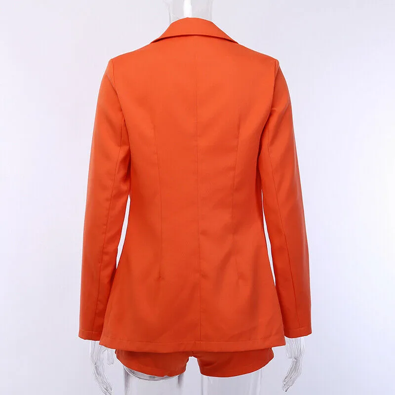 

Fashion Womens Candy Colour Basic Blazer Coat +Pants Slim Suit Jacket Blazer Set