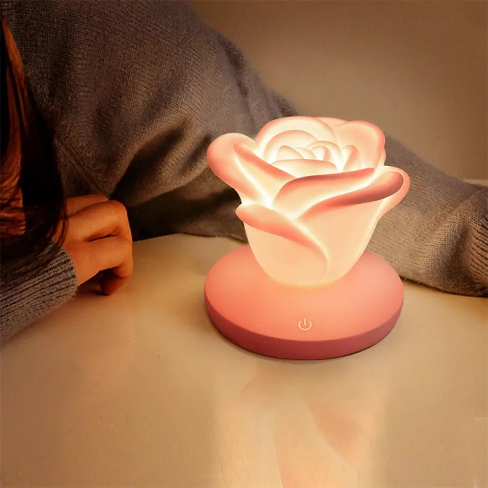 

Rose Night Light LED USB Rechargeable Rose Shape 3colors Settings Romantic Table Lamp Silicone Light Valentine's Day Gift
