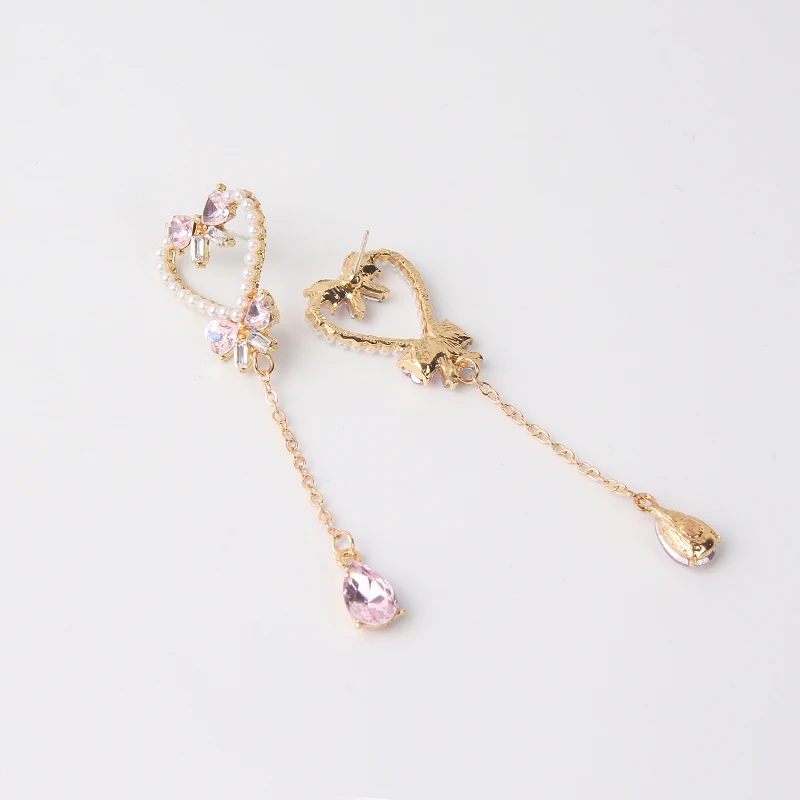 

Fashion Love Heart Earrings for Women Gold Rhinestone Bow Drop Tassle Earrings Simulated Pearl Long Korean Jewelry Gigt