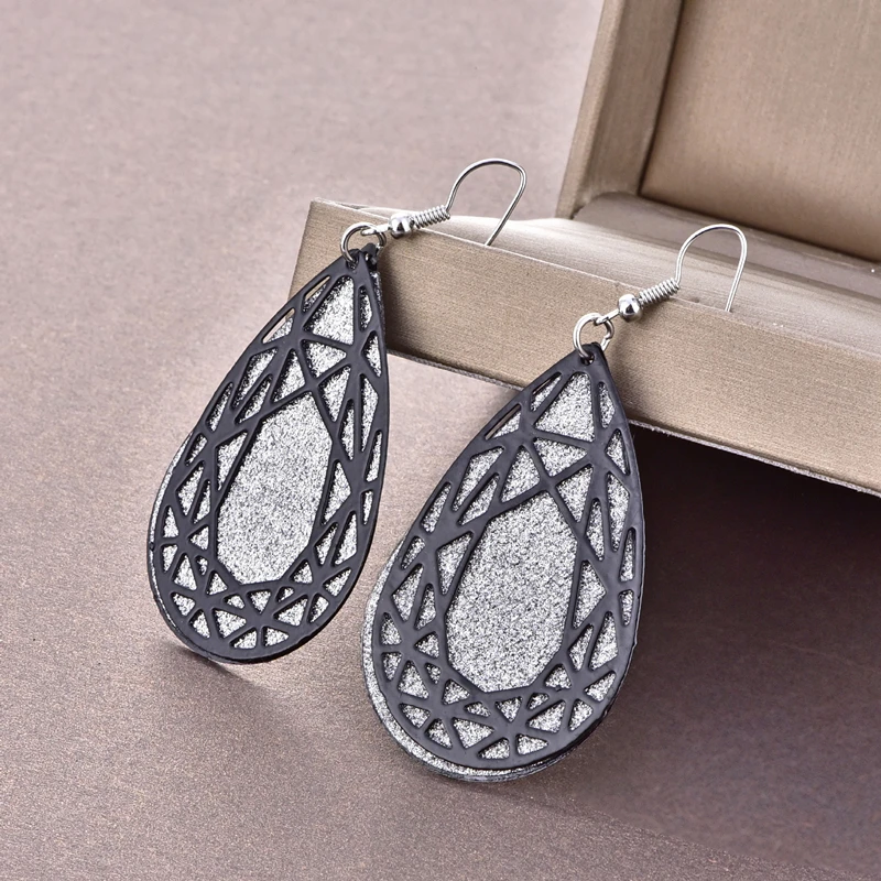 

Hollow water drop double earrings frosted