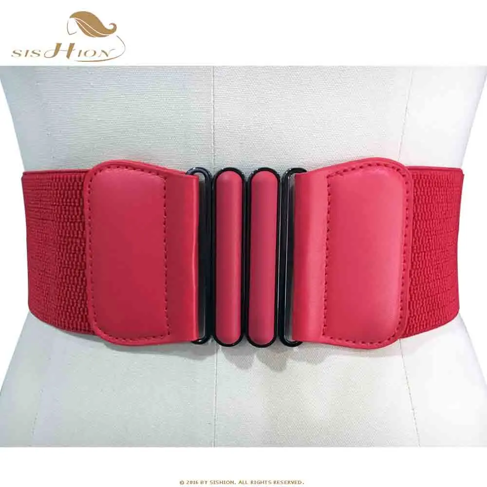 VB0059 Red SISHION, винтажные широкие ремни для женщин, известный бренд, дизайнерские, эластичные, вечерние, женские, красные, верблюжьи, черные, Костюмные ремни VB0007 - Цвет: VB0059 Red