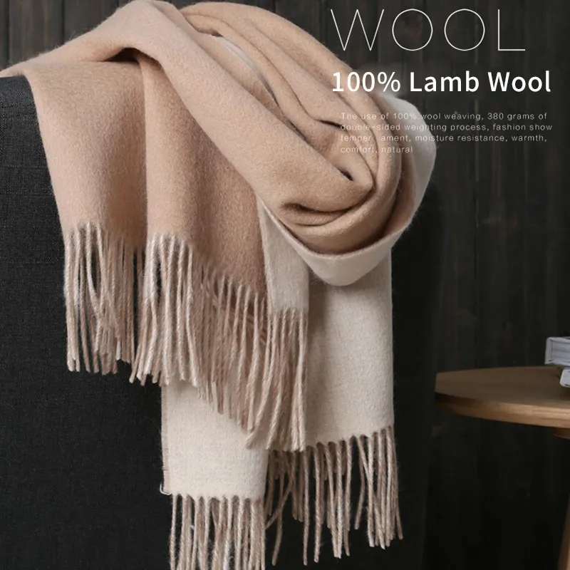 

Women's Scarf Winter 100% Wool Scarf and Shawls with Tassel Two-saide Thicken Warm Wraps Ladies Pashmina Woolen Buffalo Scarves