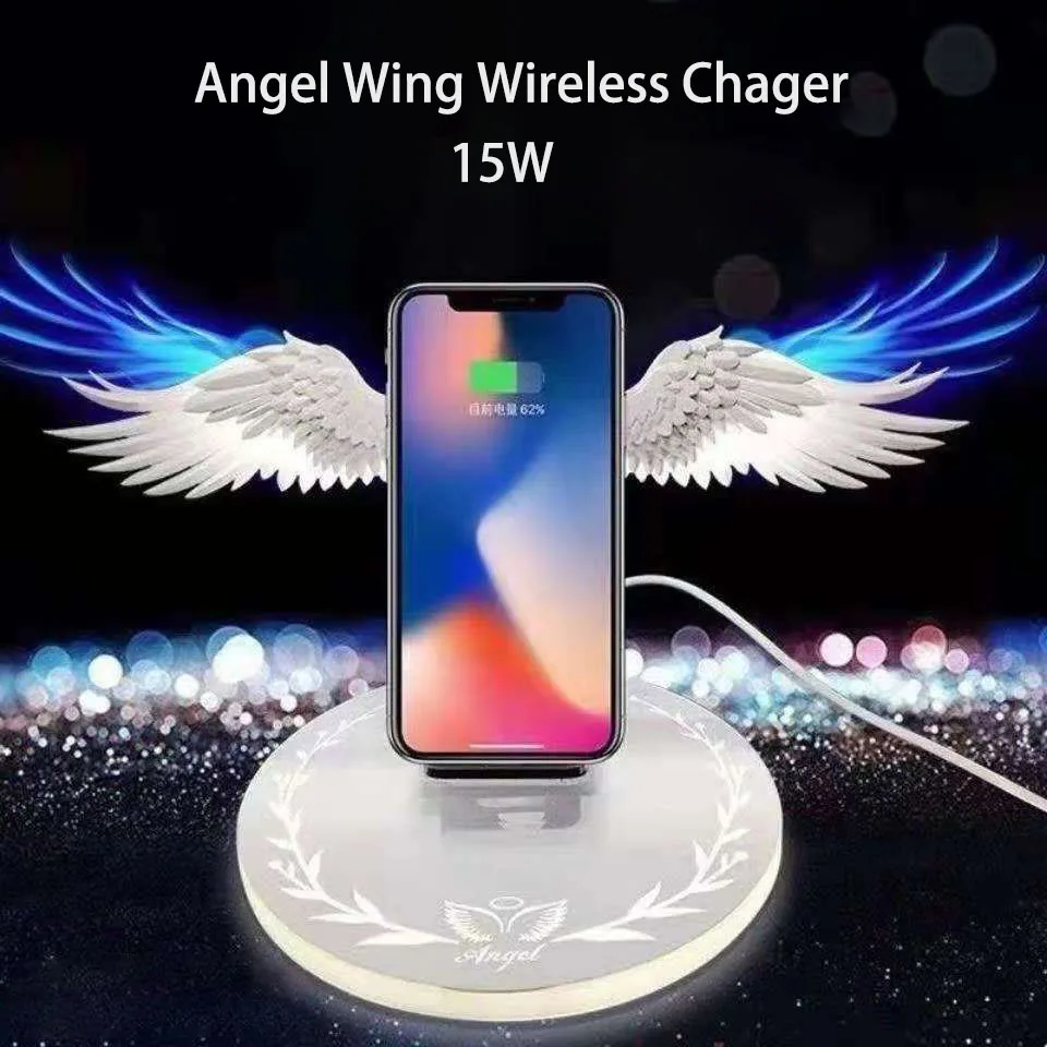 angel wings wireless charger qi wireless charger stand for iphone samsung huawei xiaomi wireless charging station with wings free global shipping