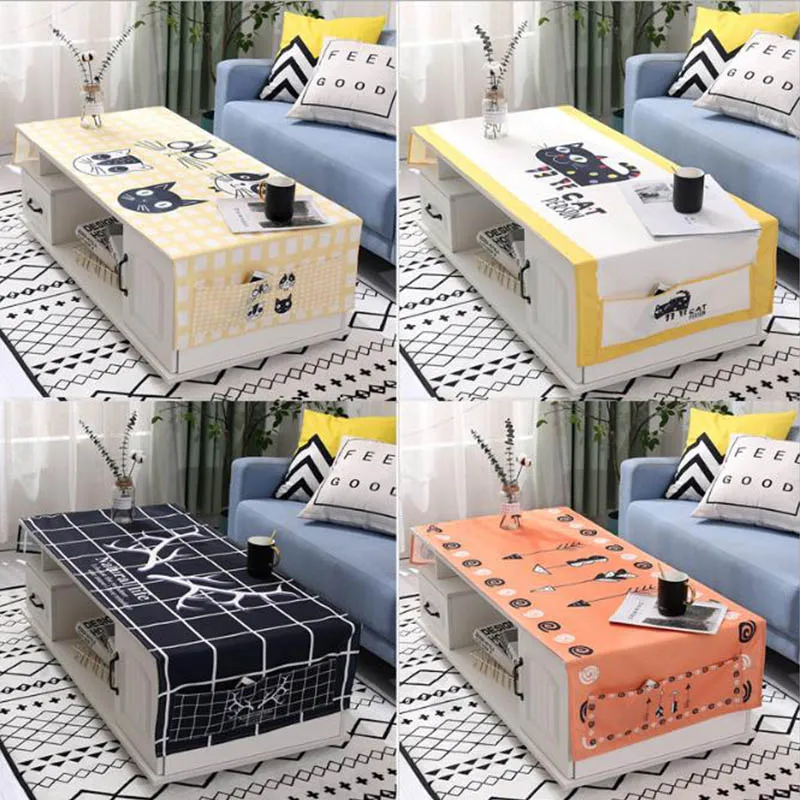 Декоративная льняная скатерть с оленем и котом водонепроницаемая маслостойкая