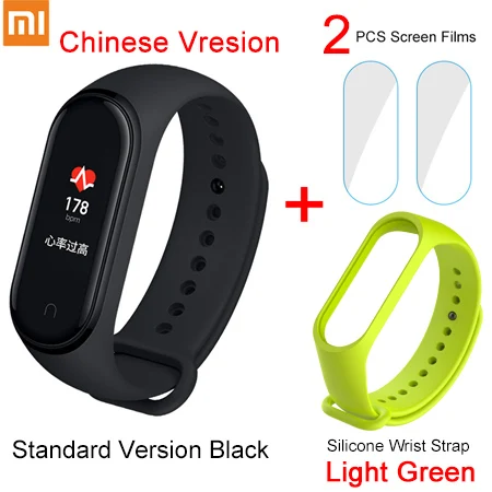 CN Add Strap Films Xiaomi Mi Band 4 фитнес браслет управление музыкой Bluetooth 5,0 AMOLED сенсорный экран AI монитор сердечного ритма - Цвет: CN Add Strap Films