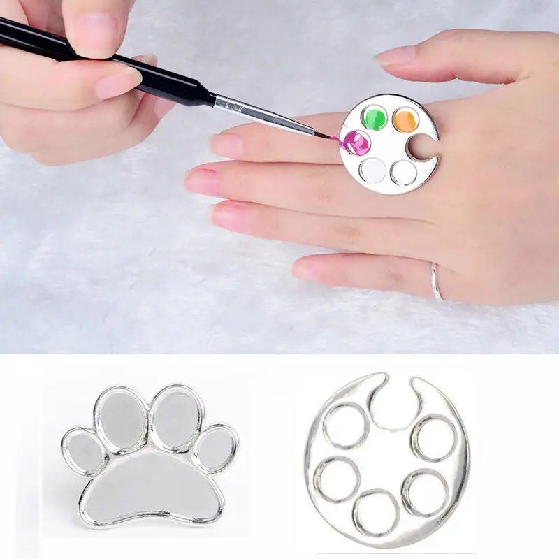 

1 Pcs Cute Mini Nail Art Color Palette Eyelash Grafting Plate Nail Art Tool Finger Ring Mixing Colors Palette for Nails Painting