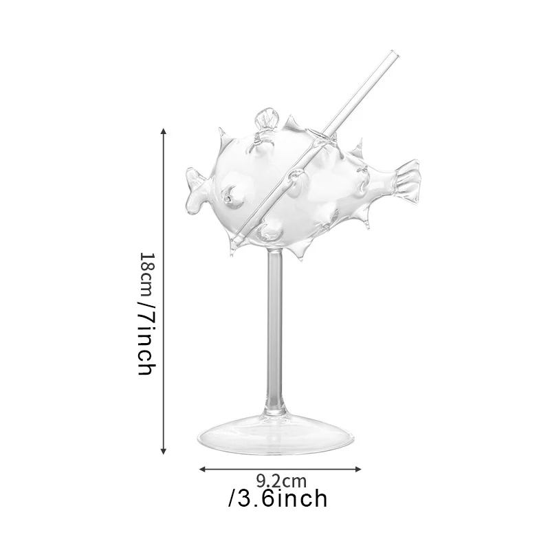 200ml Creative Pufferfish Cocktail Wine Glass Martini With Straw Transparent Goblet Bar Party Drinkware Coffee Mug | Дом и сад
