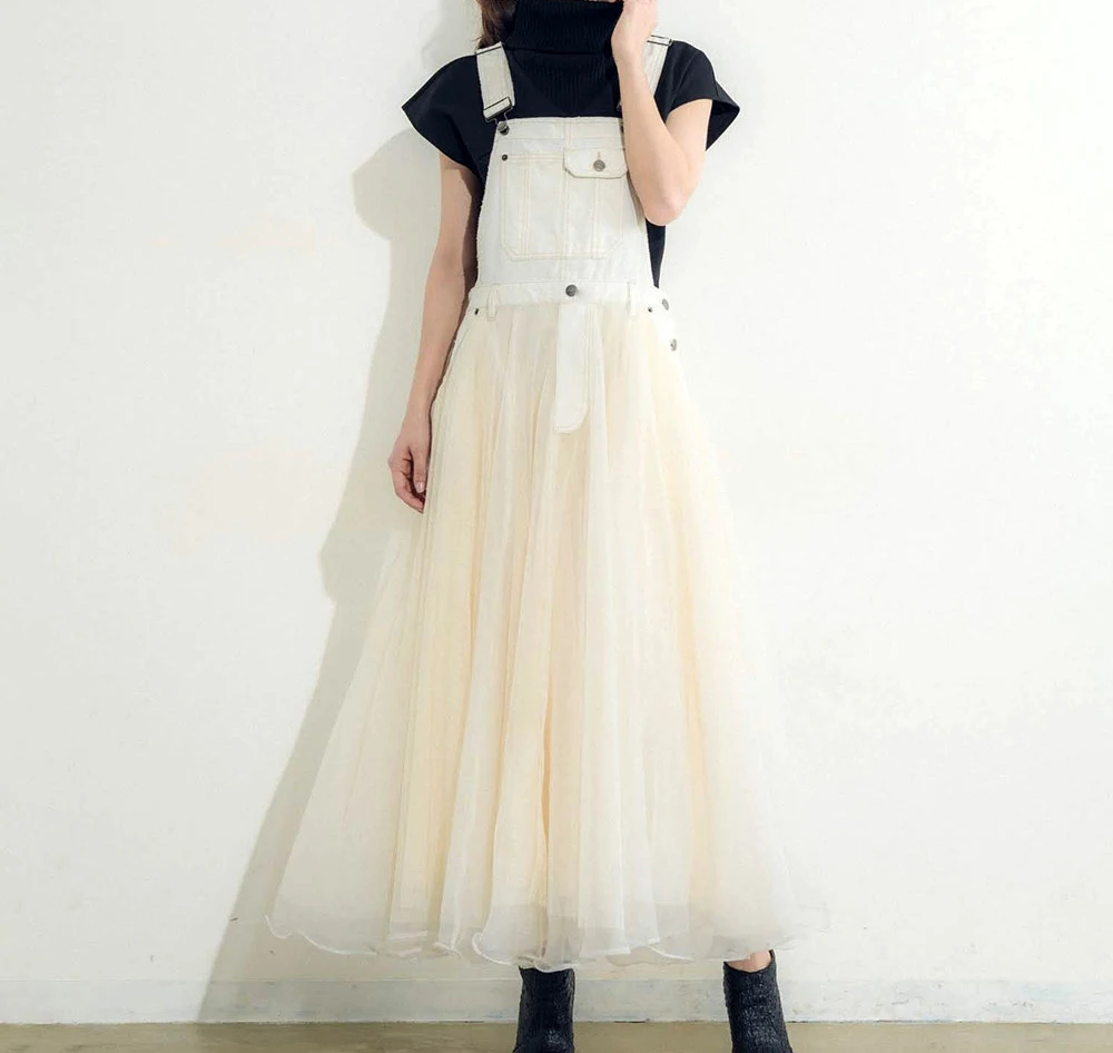 

Casual Dress Women Korean Preppy Style Plain Sundress 2020 Summer Sleeveless Mesh Patchwork A-Line Ankle-Length Black/white
