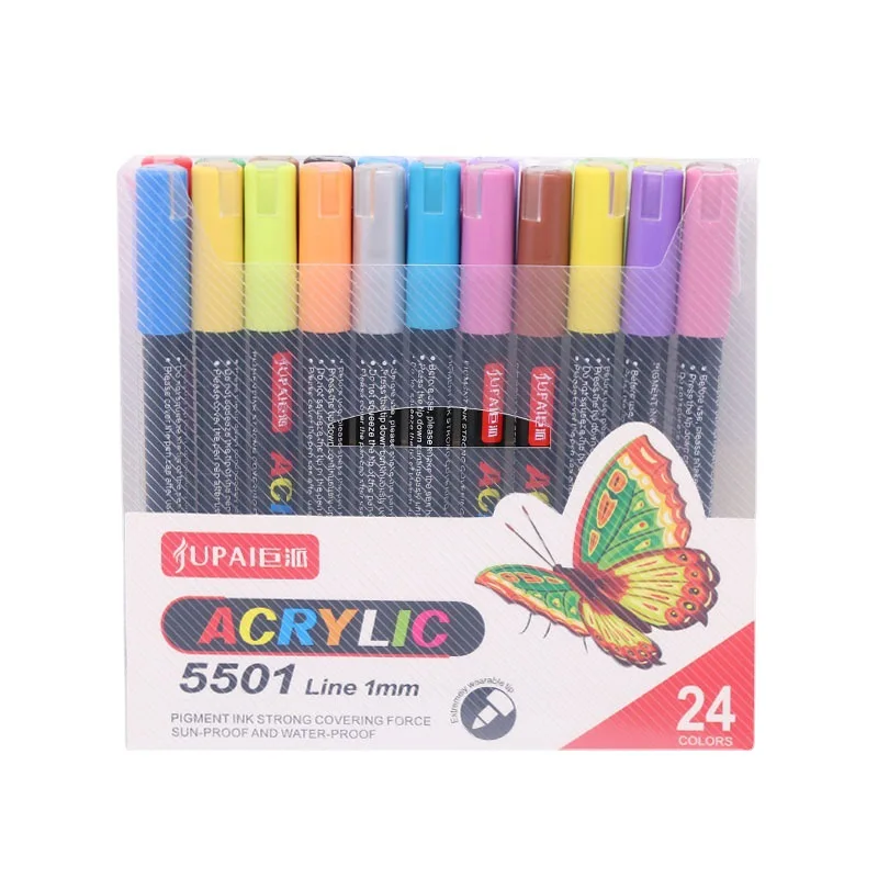 

0.7mm Acrylic Paint Markers Set 24 Color Pens Extra Fine Tip for Stones Porcelain Canvas Glass DIY Projects Quick Drying Art