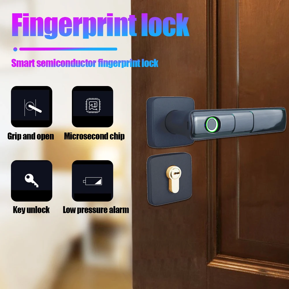 

BS aluminum Fingerprint Sensor Electronic Door Lock Zinc Alloy Semiconductor Smart Handle Lock with Keys Home Bedroom Office
