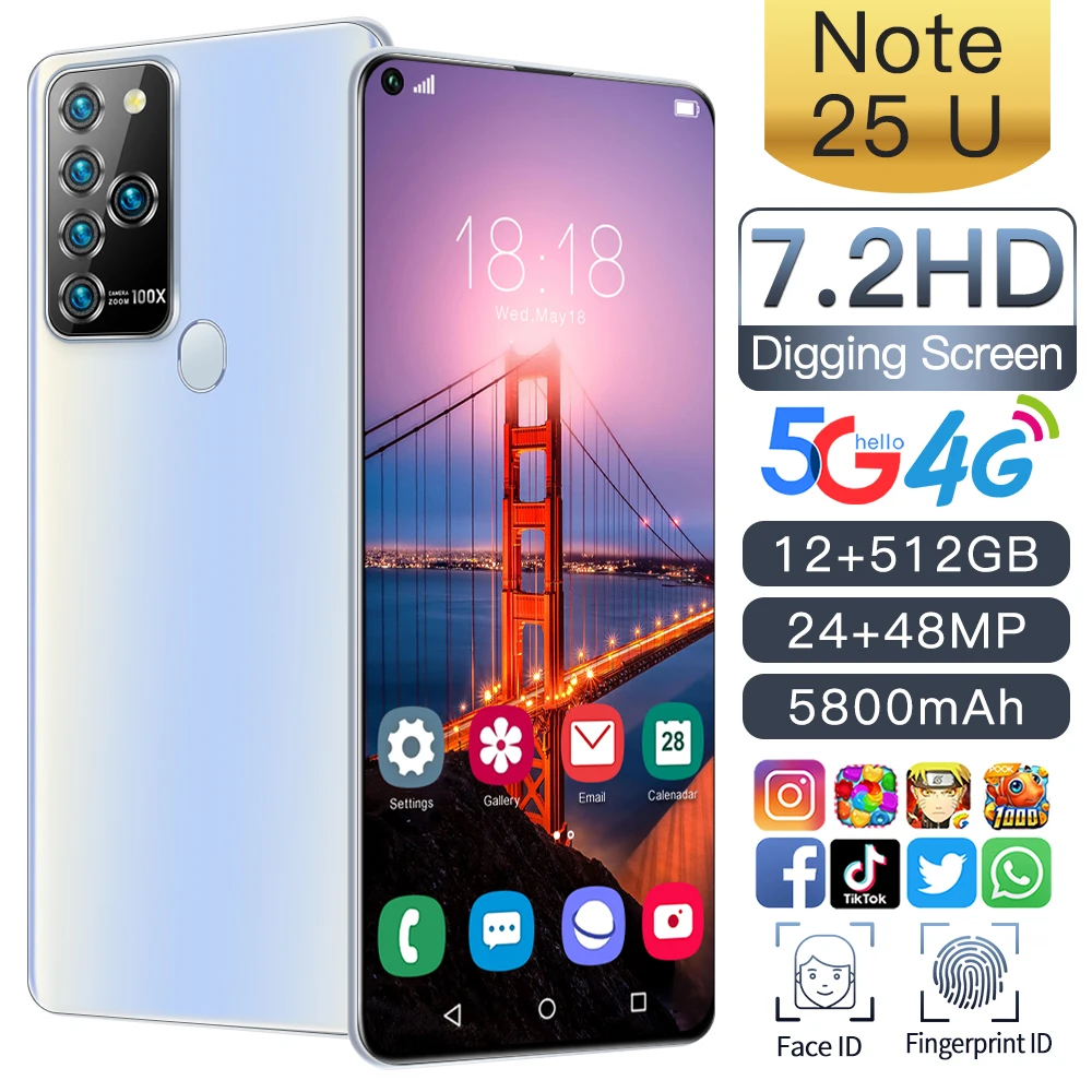 

Смартфон VYOPBC Note25U, 7,2 дюйма, 12 Гб + 512 ГБ, Android 10,0, 4G