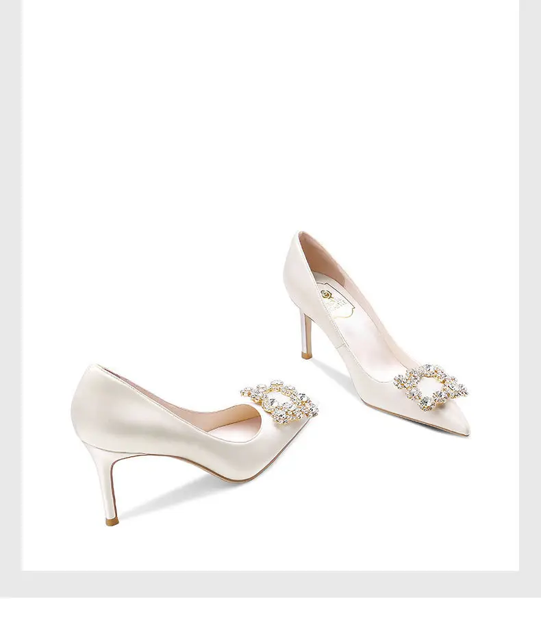 

Luxury Women Wedding Shoes High Heels Rhinestone Stile Silk Pumps Pointed Toe Party Dress Sexy Shoes Thin Heels Autumn New 2020