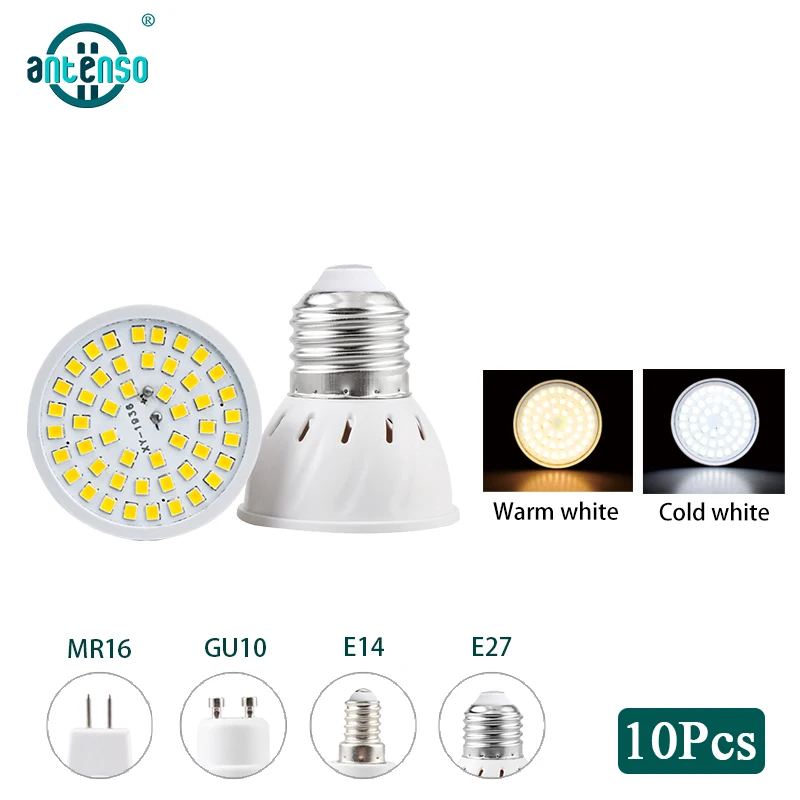 

10pcs 220V LED Bulb GU10 E27 E14 MR16 Spotlight 110V SMD2835 Lampada 48 60 80 LEDs LED Light Bulb Cold Warm White for Livingroom