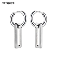 sipengjel fashion geometric metal stainless steel hoop earrings for women man guys ear buckle hoop earrings kpop jewelry