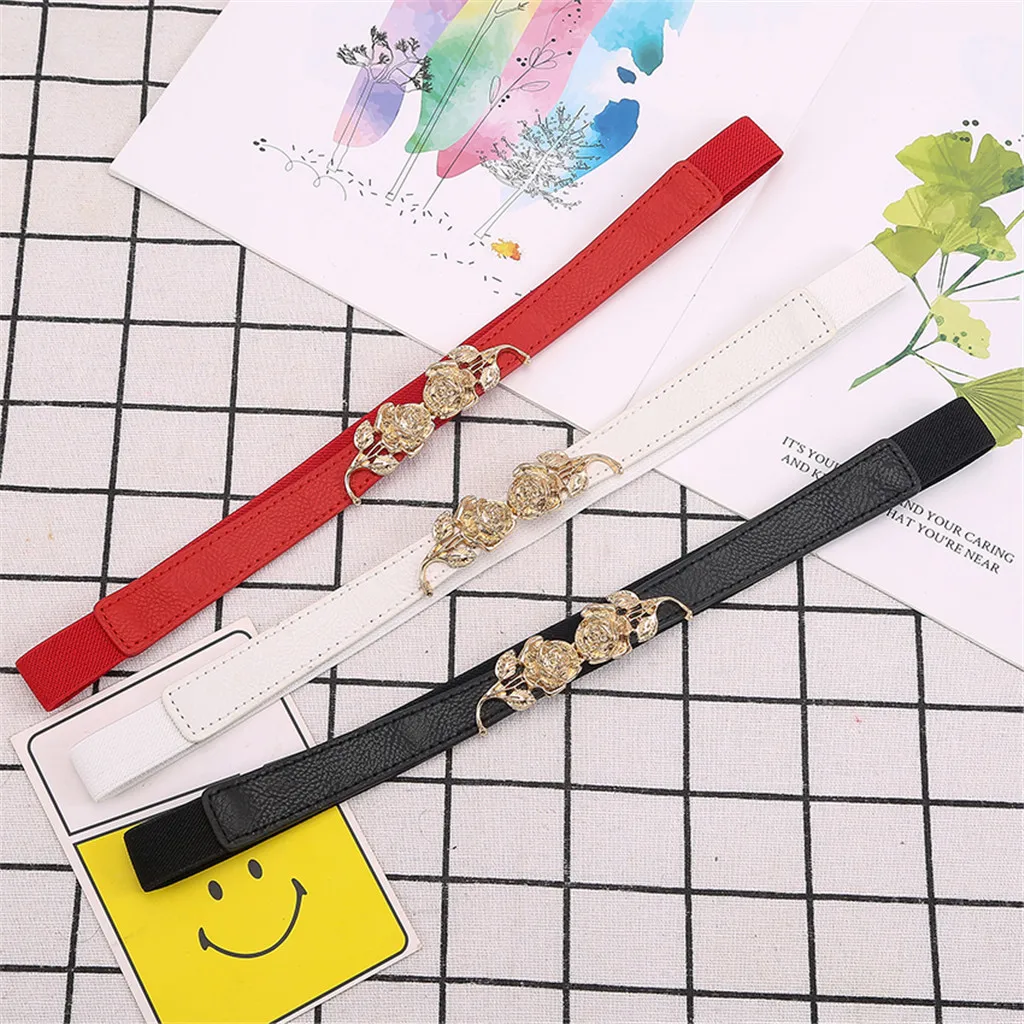 Ремень женский узкий модный кожаный эластичный пояс с тонкой пряжкой A714 лето 2020 |