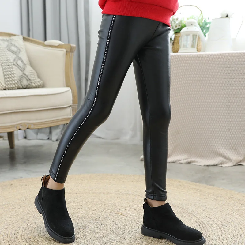 Новинка зимние теплые леггинсы для девочек бархатные плотные штаны из