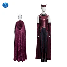 Halloween Leather Outfits Wanda Vision Cosplay Scarlet Witch Wanda Cosplay Costume Women Fancy Dress Red Cloak Custom Made