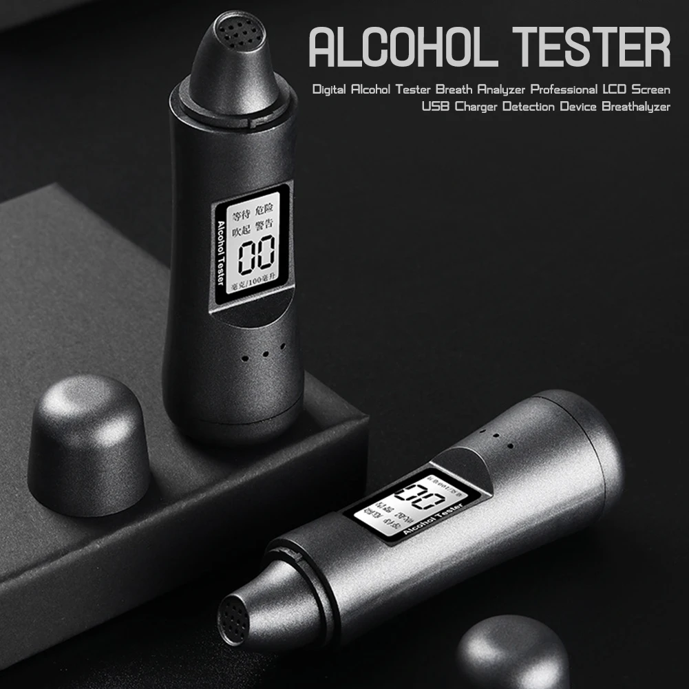 

Auto Breathalyzer Digital Alcohol Tester Breath Analyzer Professional LCD Screen USB Charger Alcohol Detection Device for Police