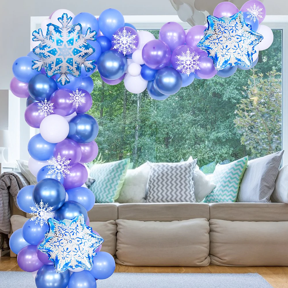 

94pcs New Snowflake Balloons Garland Arch Kit Ice Snow Queen Metal Purple BlueBalloon For Birthday Wedding Christmas Party Decor