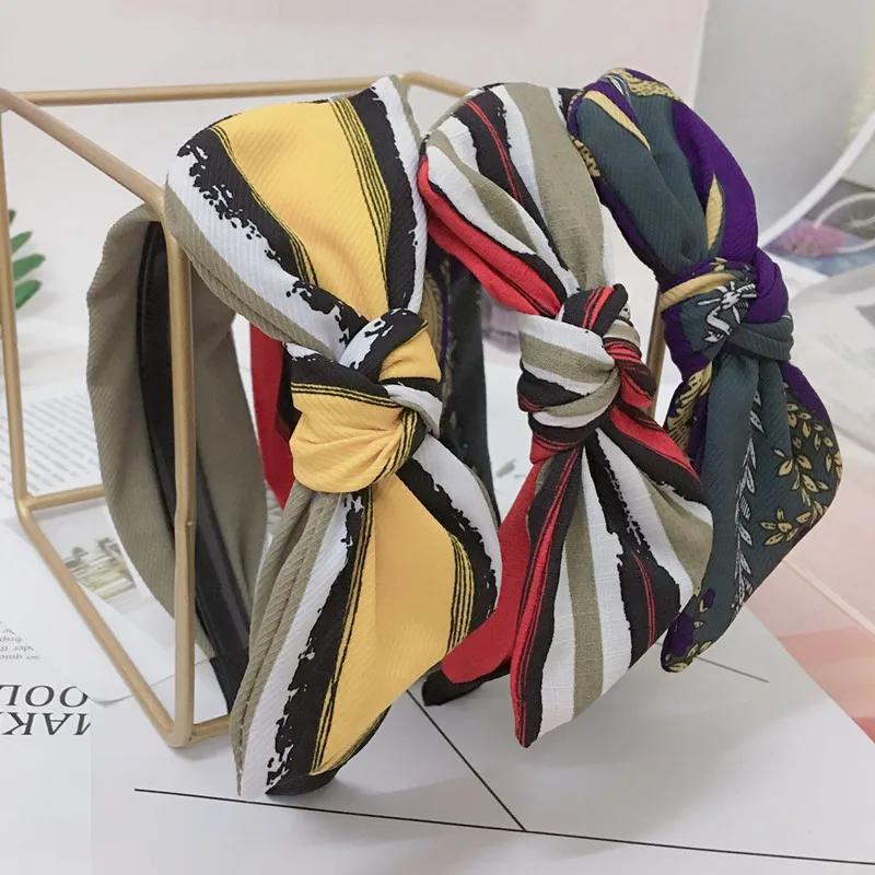 

Ободок для волос Женский, тканевый, противоскользящий, контрастный, в полоску, с большим бантом, для вечерние, 2020