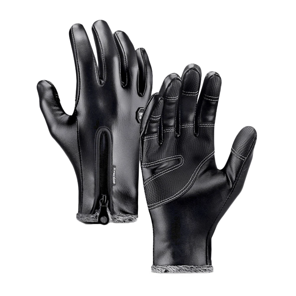 

Зимние перчатки для сенсорного экрана Мужские Женские теплые флисовые кожаные перчатки с молнией для езды на велосипеде, пеших прогулок, бе...