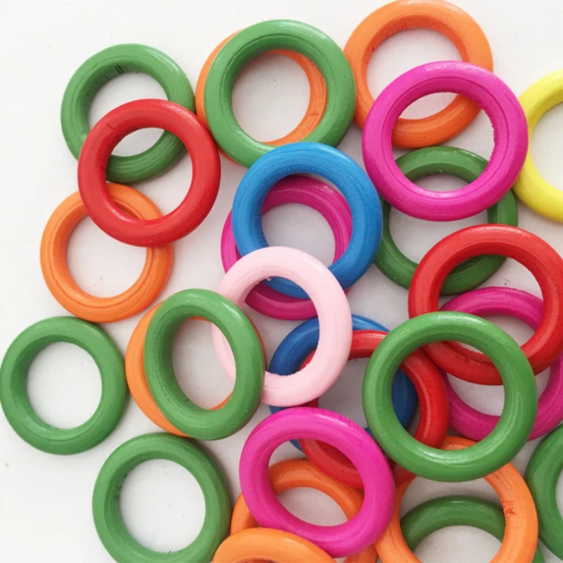 

100Pcs Mixed Color Donut Dyed Wood Beads Round Circle Ring Donut Wood Beads for Jewelry Making