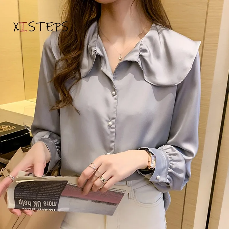 Fashion Women Satin Blouses Female Designer Blue Shirts Korean Blouse 2021 Ladies Clothes Women Tops And Bloues