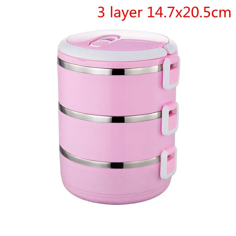 3 Layers pink Ланчбокс Герметичный Термос Ланч-бокс контейнер для еды портативный термо-Ланч-бокс из нержавеющей стали для офиса и кемпинга - Цвет: 3 Layers pink
