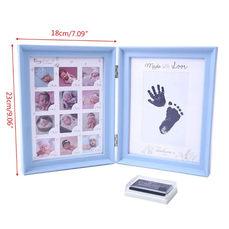 

Newborn Baby Hand and Foot Ink Pad Print Hundred Days Infants Full Moon Age Growth Commemorative Photo Frame Set