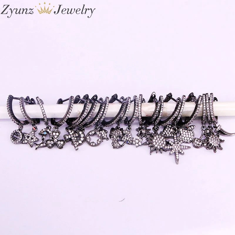 

10Pairs, CZ Micro Pave Metalblack Color Dangle Earrings For Women Charm Drop Earrings Jewelry
