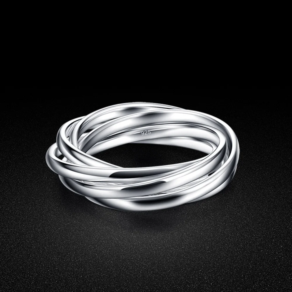 

Simple women's 925 sterling silver ring charm 5 loop ring original silver jewelry cocktail party ring birthday gift Joalharia