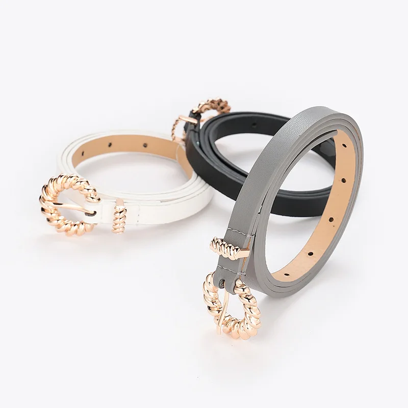 Женский ремень из искусственной кожи с пряжкой регулируемый черного белого