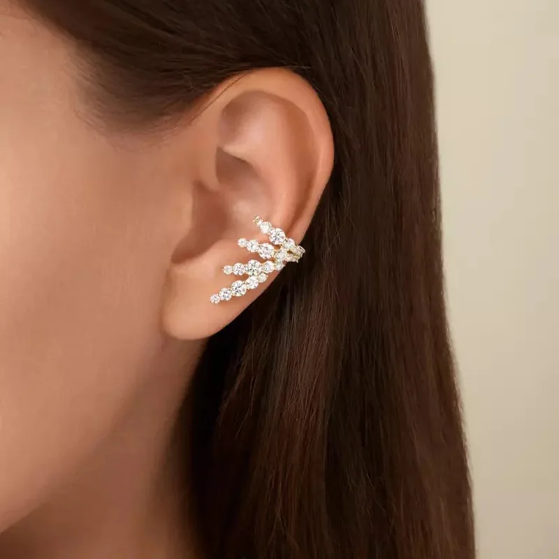 

Simple Full Shiny Rhinestone Cubic Zircon Clip Earrings for Women Girls Geometric Gold Color Alloy Earrings Trendy Accessories