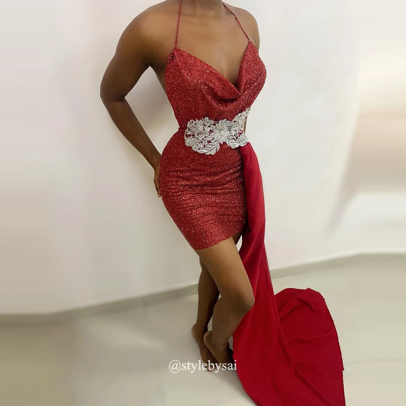 

Sexy Short Aso Ebi Party Dresses With Straps White Lace V Neck Ruffles Mini Length With Satin Overskirt Train Evening Dress