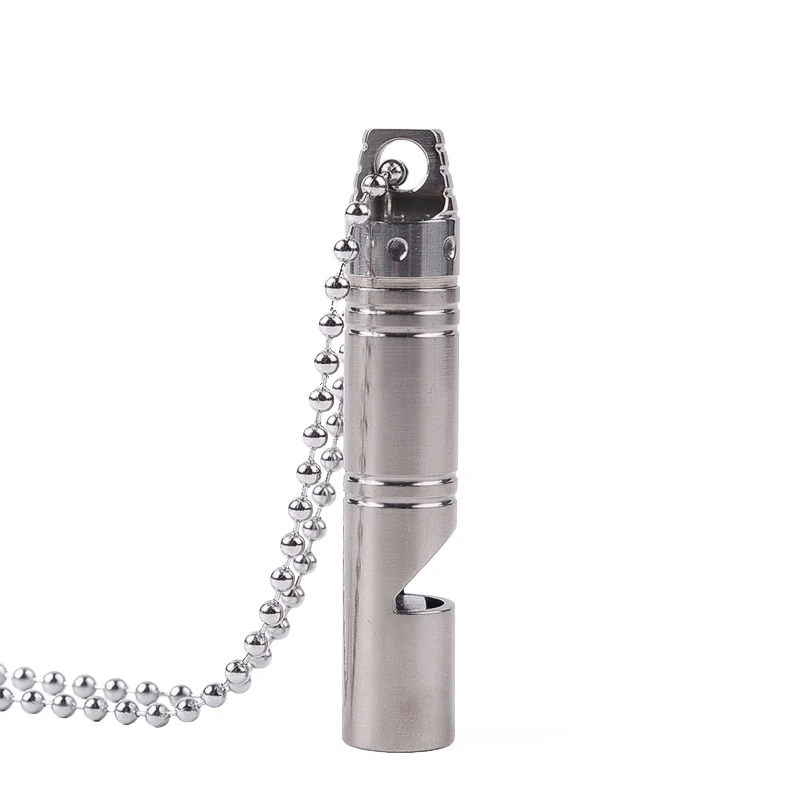 

Outdoor Camping Ultra Lightweight High Decible Titanium Alloy Whistle With Chain Survival Emergency