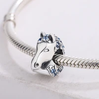 fashion hot sale 925 sterling silver blue zircon animal frozen horse beads pendant charm bracelet diy jewelry making for pandora