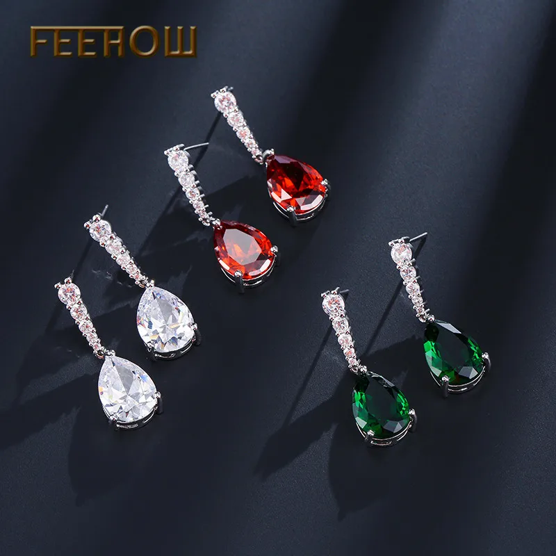 Женские серьги-капельки FEEHOW прозрачные/синие/зеленые серьги с фианитом FWEP2133 |