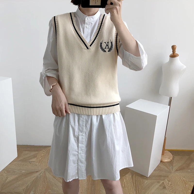 Женский пуловер без рукавов Осень 2019 корейский стиль преппи повседневные буквы