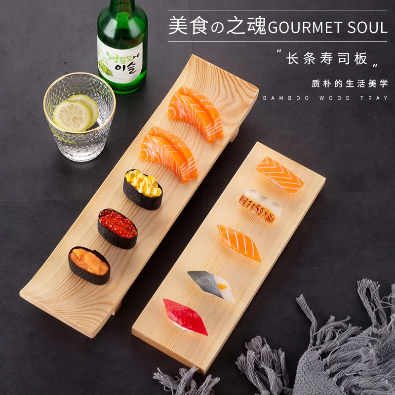 

Japanese white wood double warped sushi plate