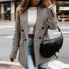 Новинка, Женский блейзер в стиле гусиные лапки, приталенные блейзеры с длинным рукавом, женский двубортный костюм, топ, женские блейзеры, элегантный костюм