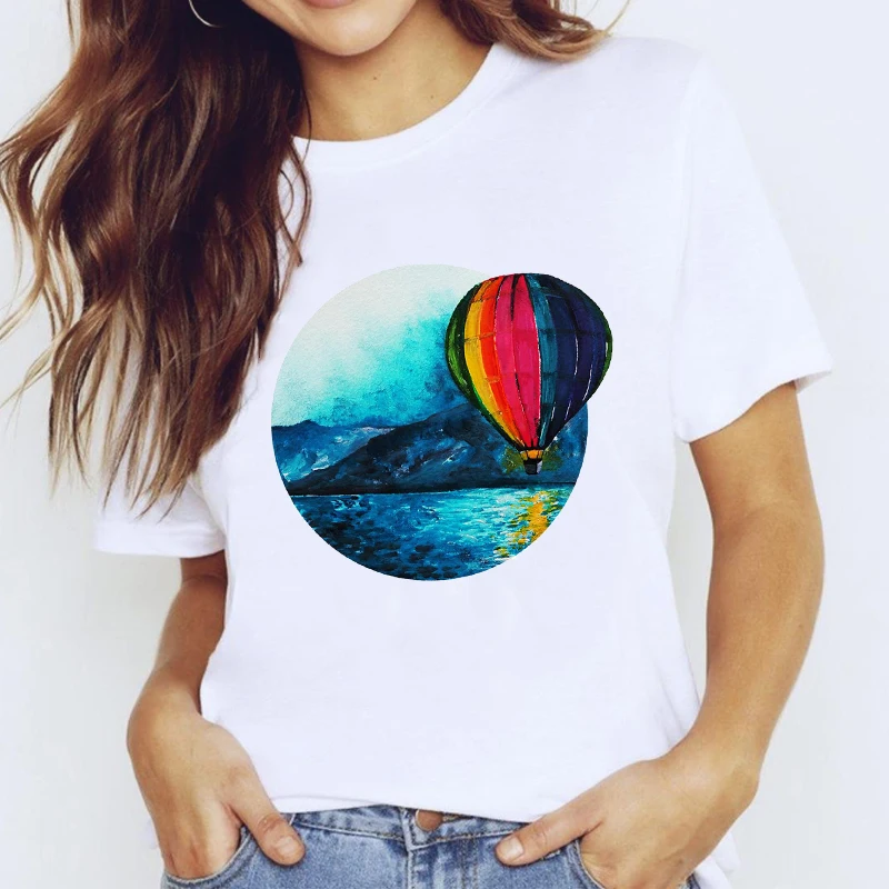 

T-shirts Top for Women 90s Cartoon Watercolor Mountain 90s Clothing Print Lady Stylish T Shirt Ladies Sweet Tee T-Shirt