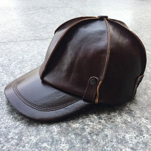 dark brown Лидер продаж, новая мужская бейсболка из натуральной кожи, брендовая Повседневная Кепка из натуральной кожи, осенне-зимняя Кепка из натуральной яловой кожи - Цвет: dark brown