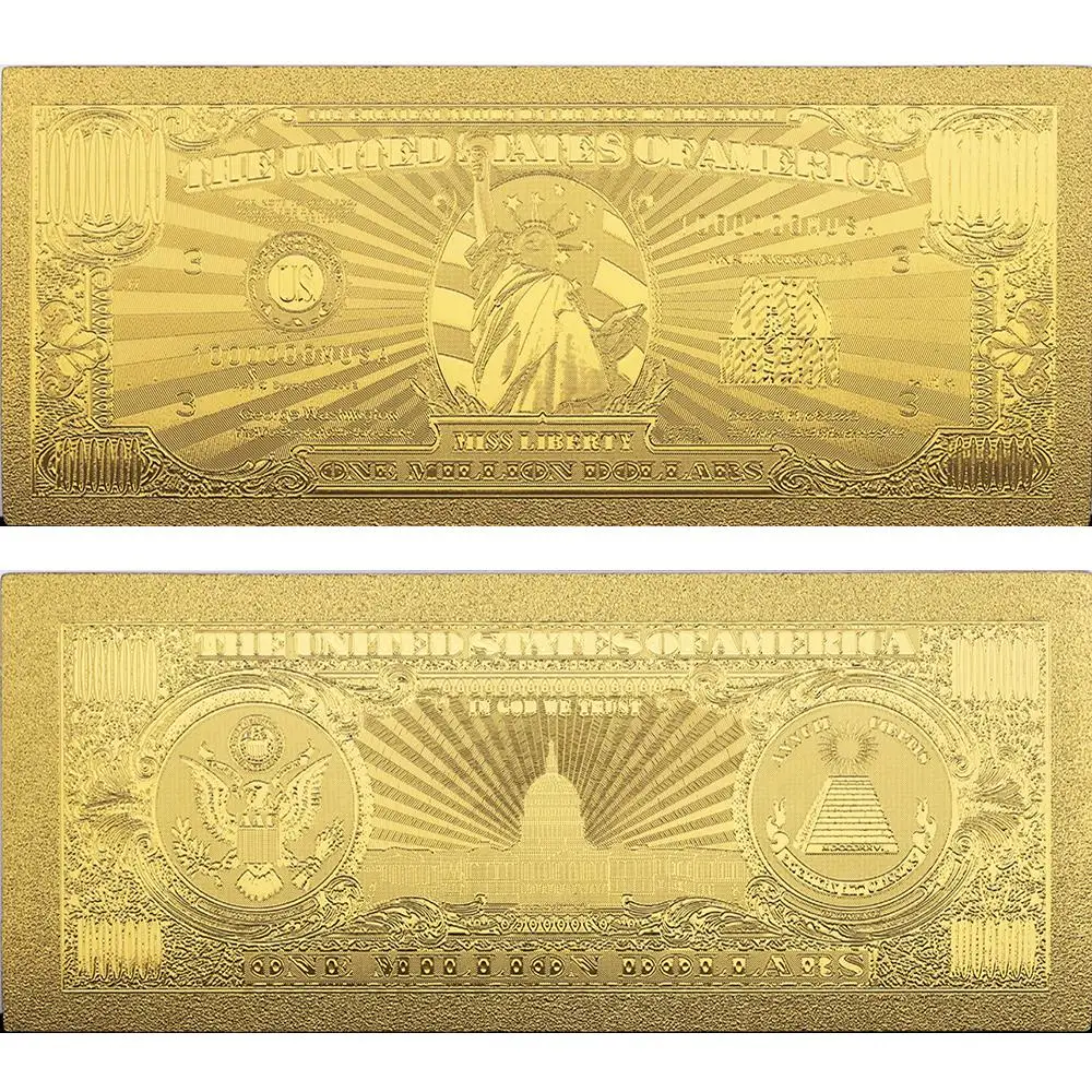 Памятная монета в подарок 1 миллион долларов США старая банкнота 24k позолоченная