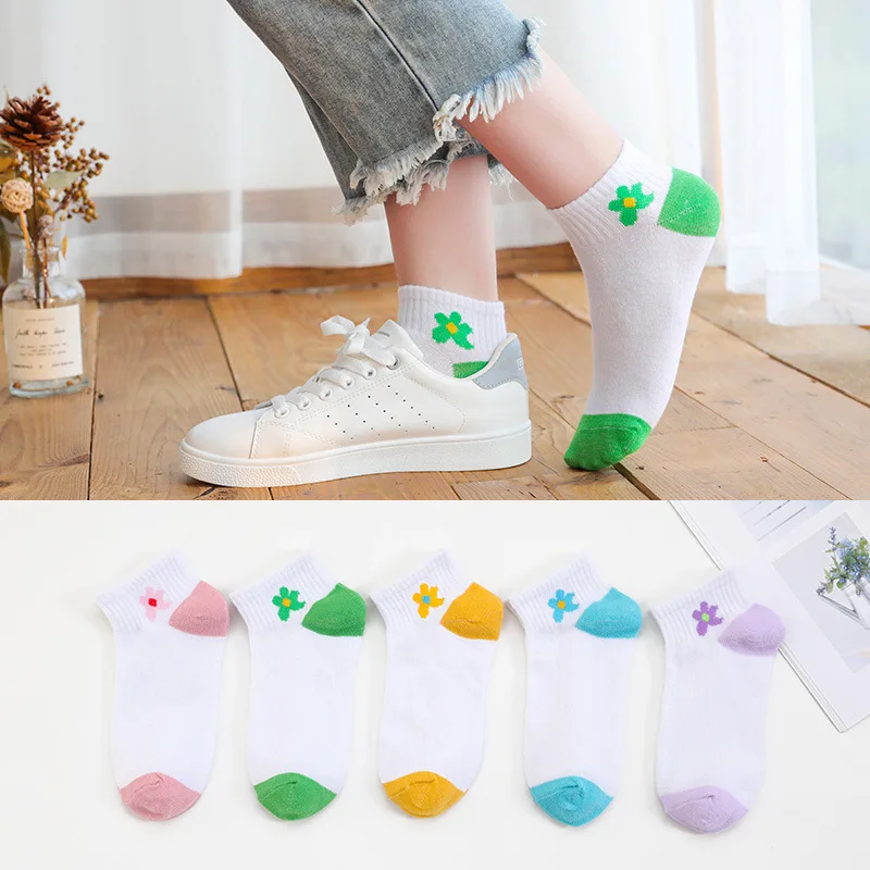 Модные носки для девочек женские спортивные хлопковые короткие с цветочным