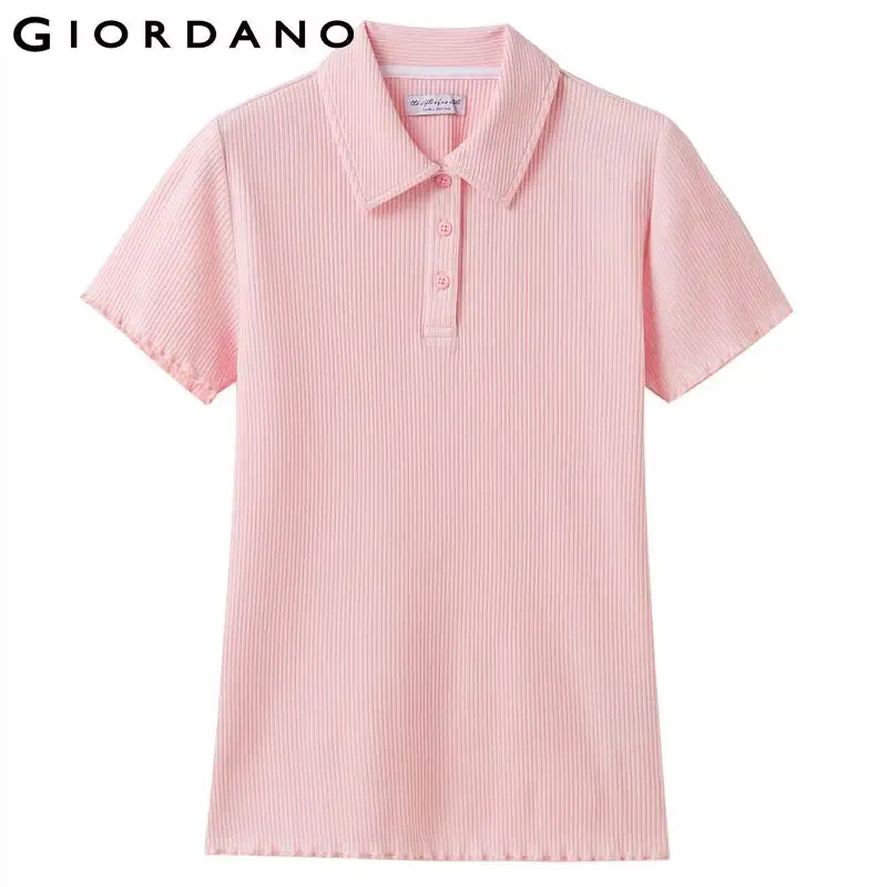Giordano Женская полосатая ткань с боковыми разрезами на подоле Поло рубашка стрейч