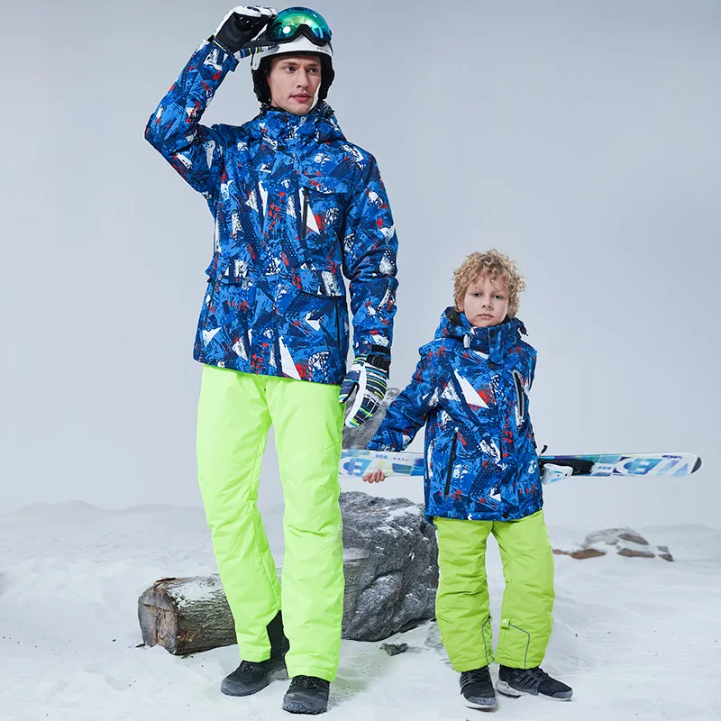 Мужской лыжный костюм для папы и детей лыжная куртка штаны мальчиков детская