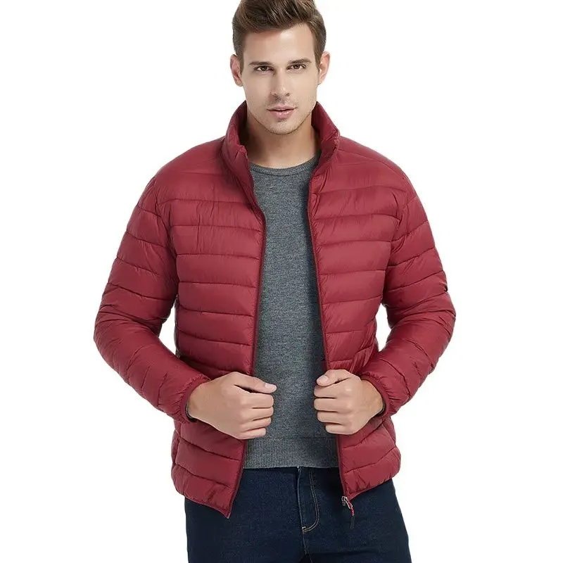 

New Stand Collar Cotton Jacket Men Winter Light Warm Velvet Thin Coat Long Sleeve Zipper Windproof Clothing Cotton Soft Clothes